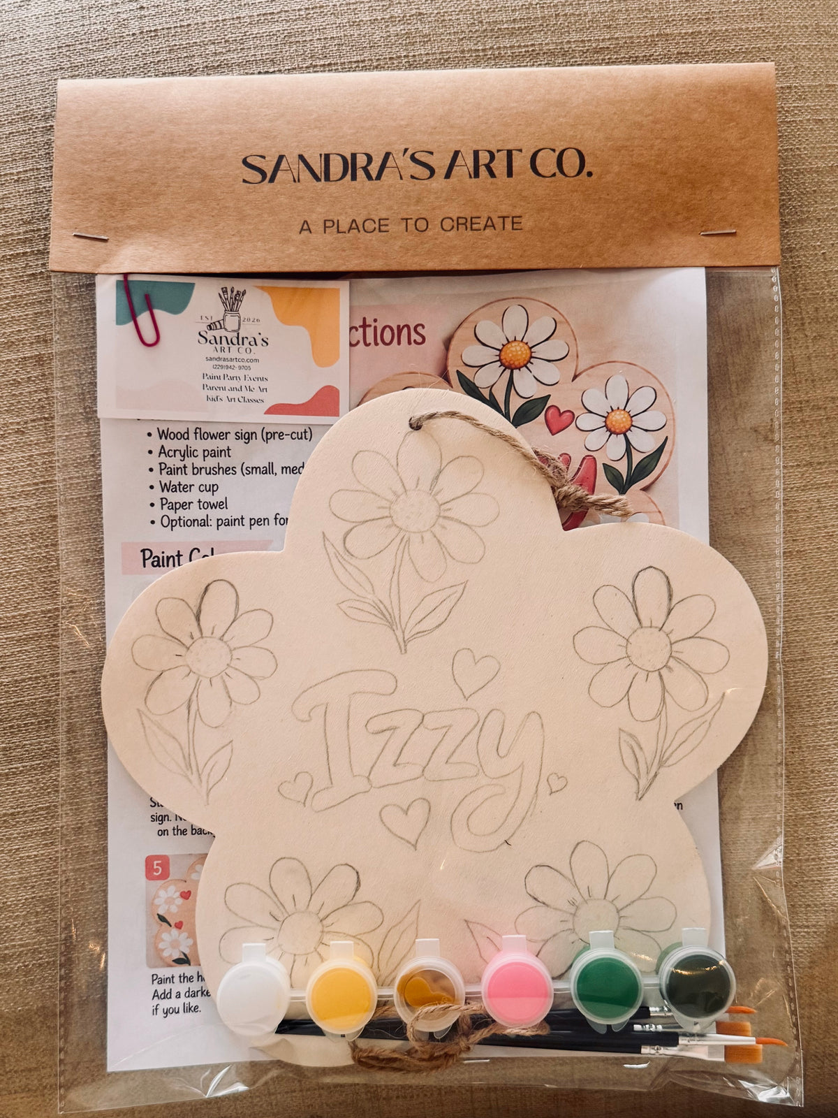 Painting Kit -Customizable Children's Name Sign (Flower)